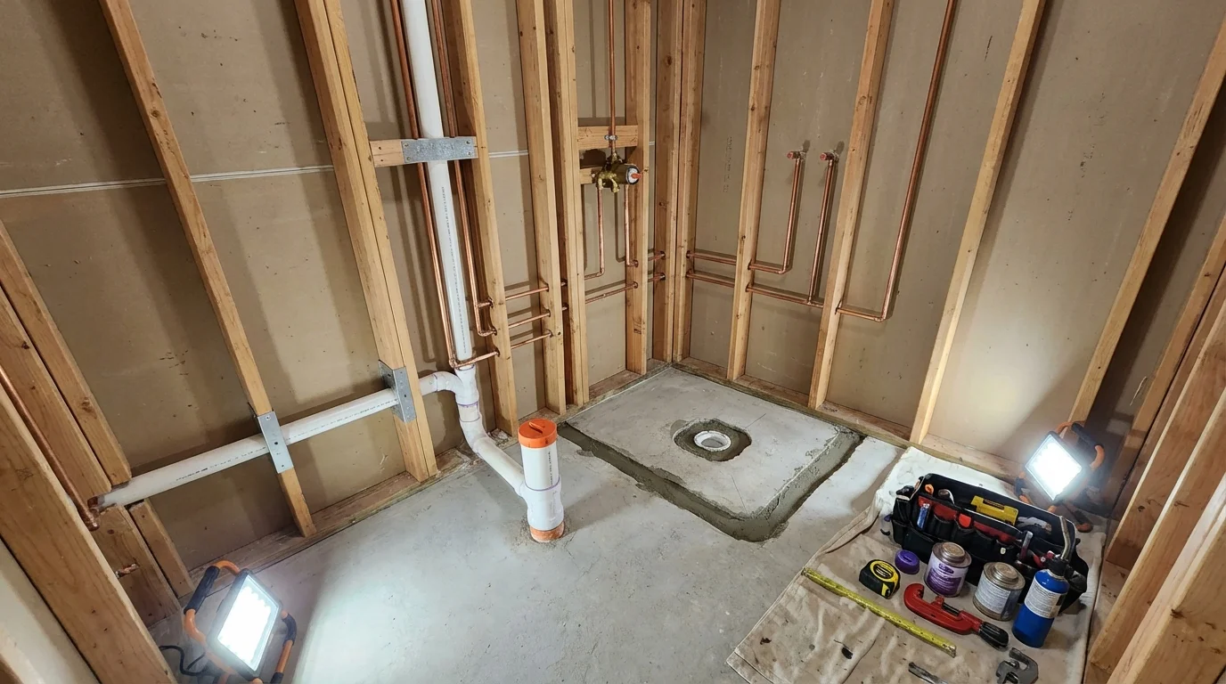 Bathroom rough-in plumbing during remodel by Johns Plumbing LLC in Archer City