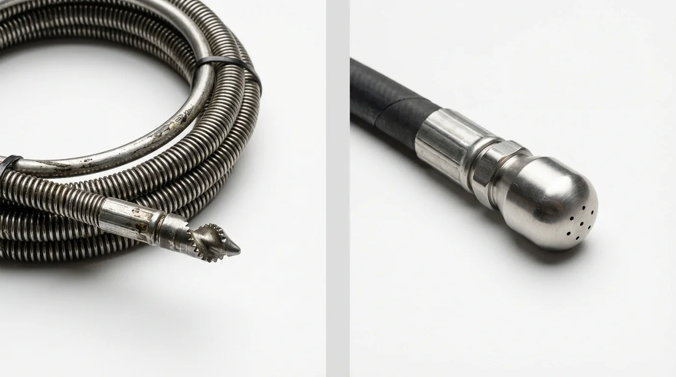 Drain snake cable and hydro jetting nozzle used for drain cleaning in Archer City, TX
